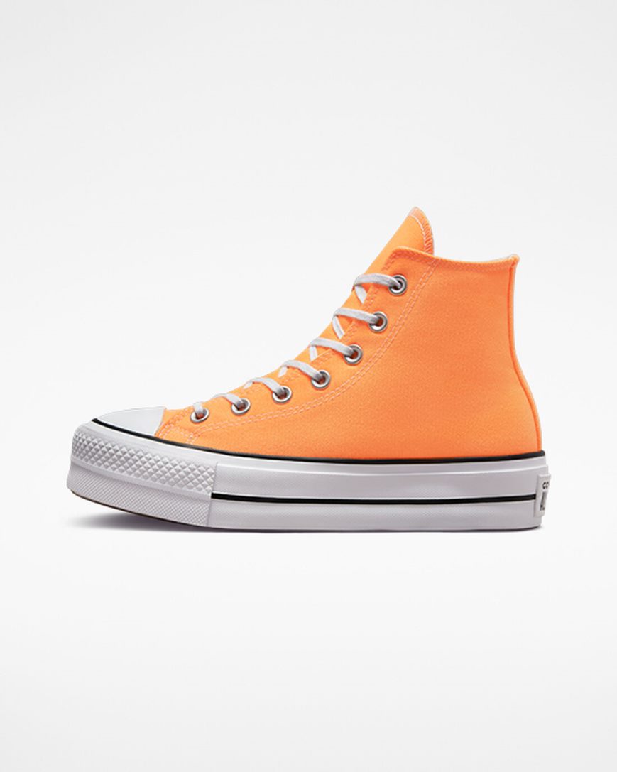 Sapatos Plataforma Converse Chuck Taylor All Star Lift Lona Cano Alto Feminino Laranja Pretas Branco | PT D0P7835